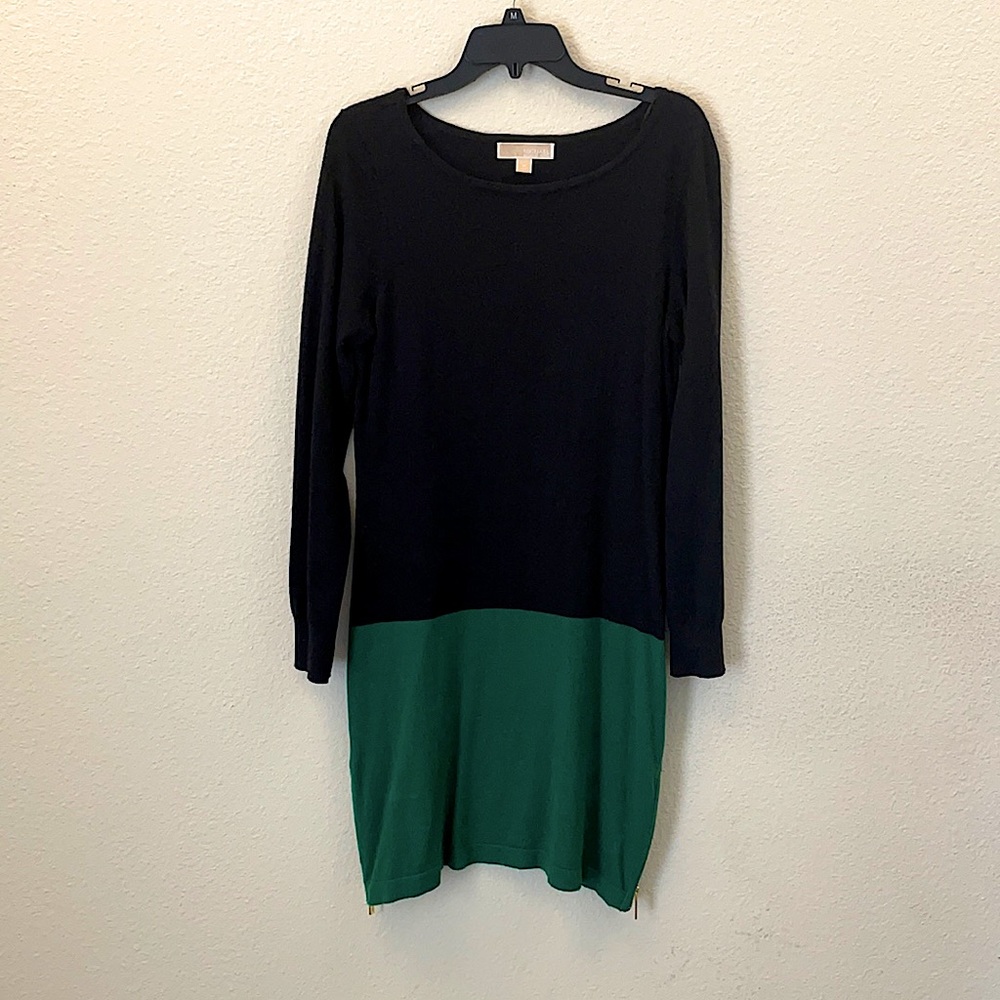 Michael Kors black & green knit dress knee-length